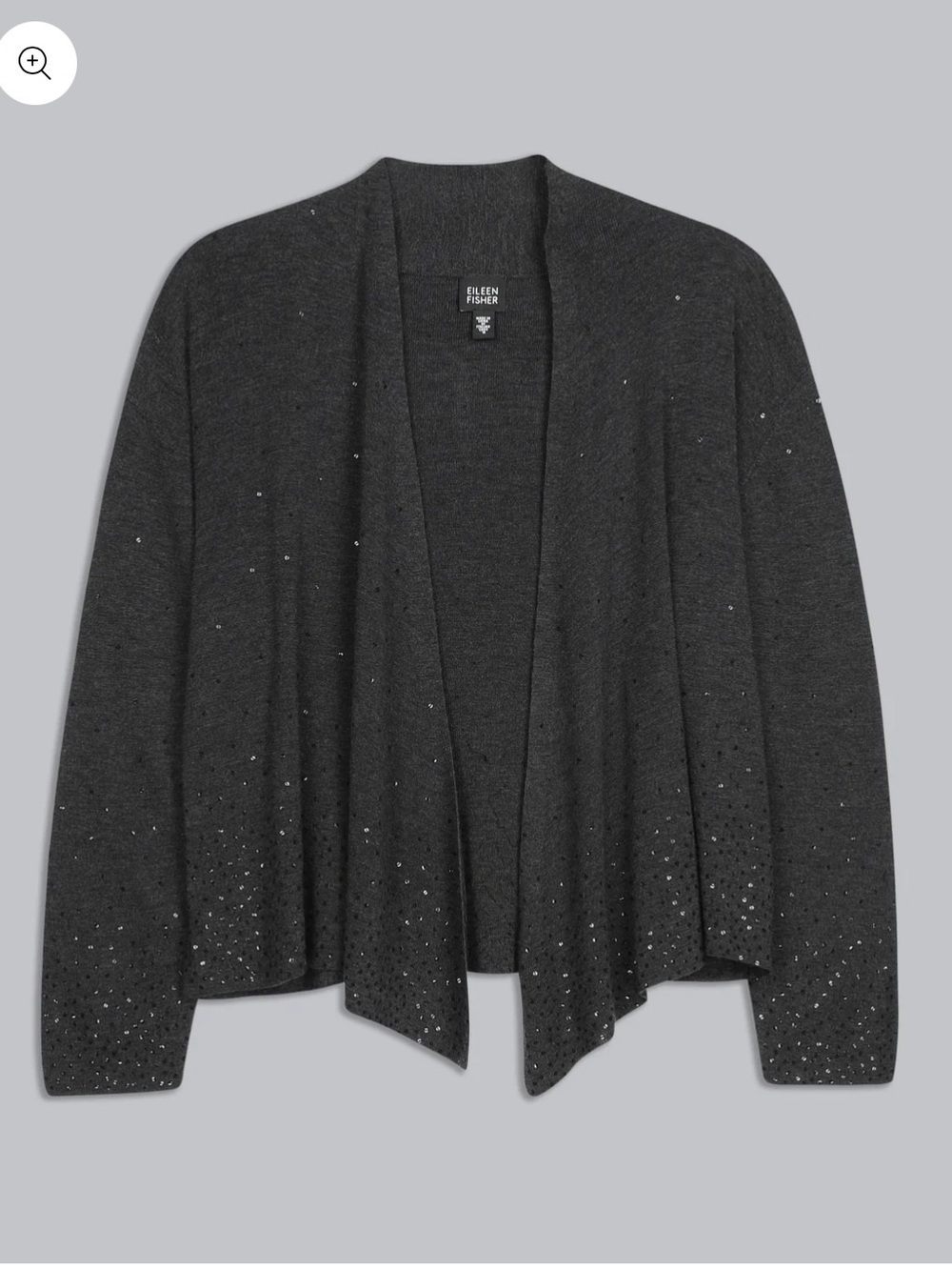 Eileen Fisher Ultrafine Merino Wool Sequin Open Front Cardigan Gray S Holiday